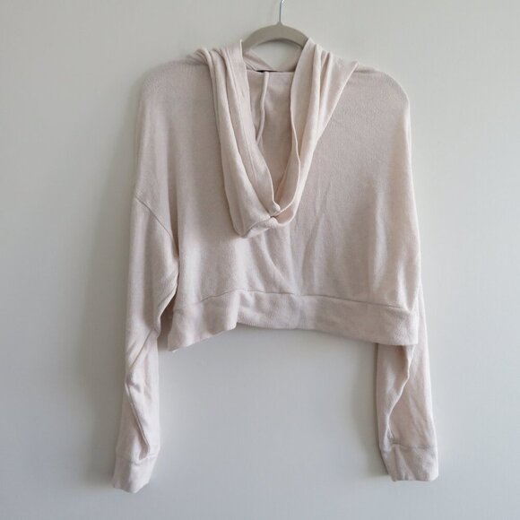 QUINCE Brushed Lounge Cropped Pullover Hoodie in Heather Oatmeal Lounge - Size S - Picture 9 of 13